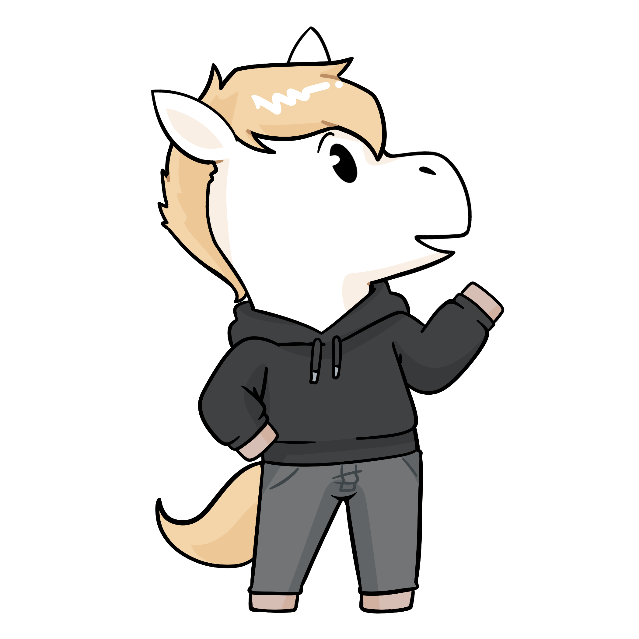 Das Maskottchen des Hannover Game Dev MeetUps zeigt auf das Programm des Events rechts neben ihm.